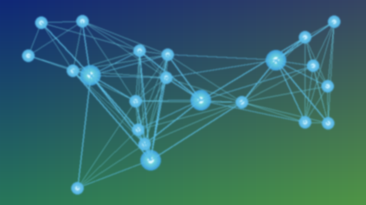 Abstract network of connected nodes representing AI-powered local community connections and development